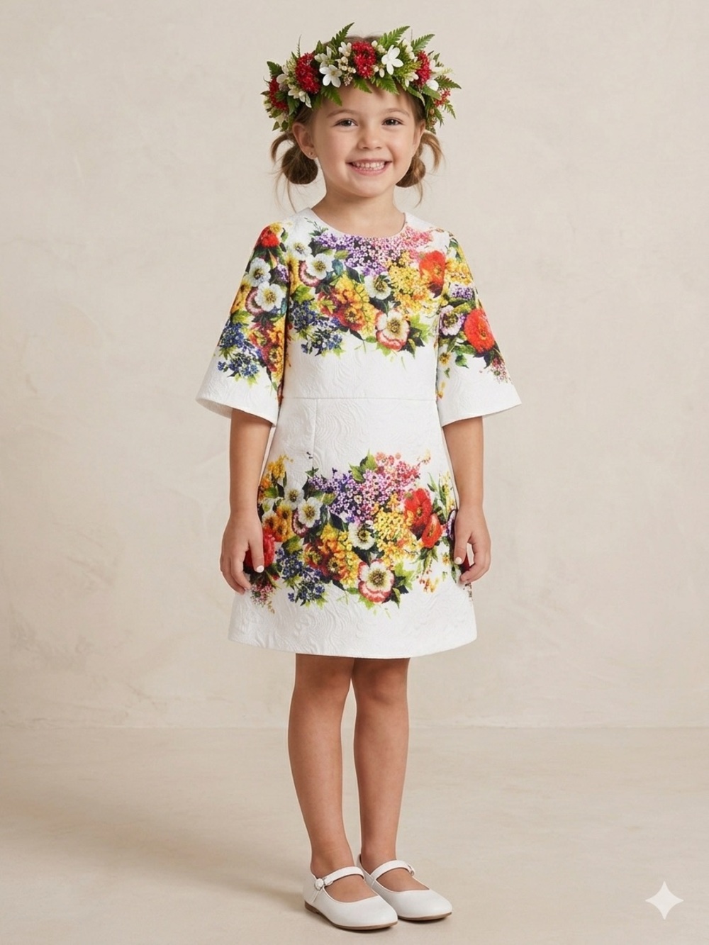 Custom Made White Floral A-Line Girls' Dress